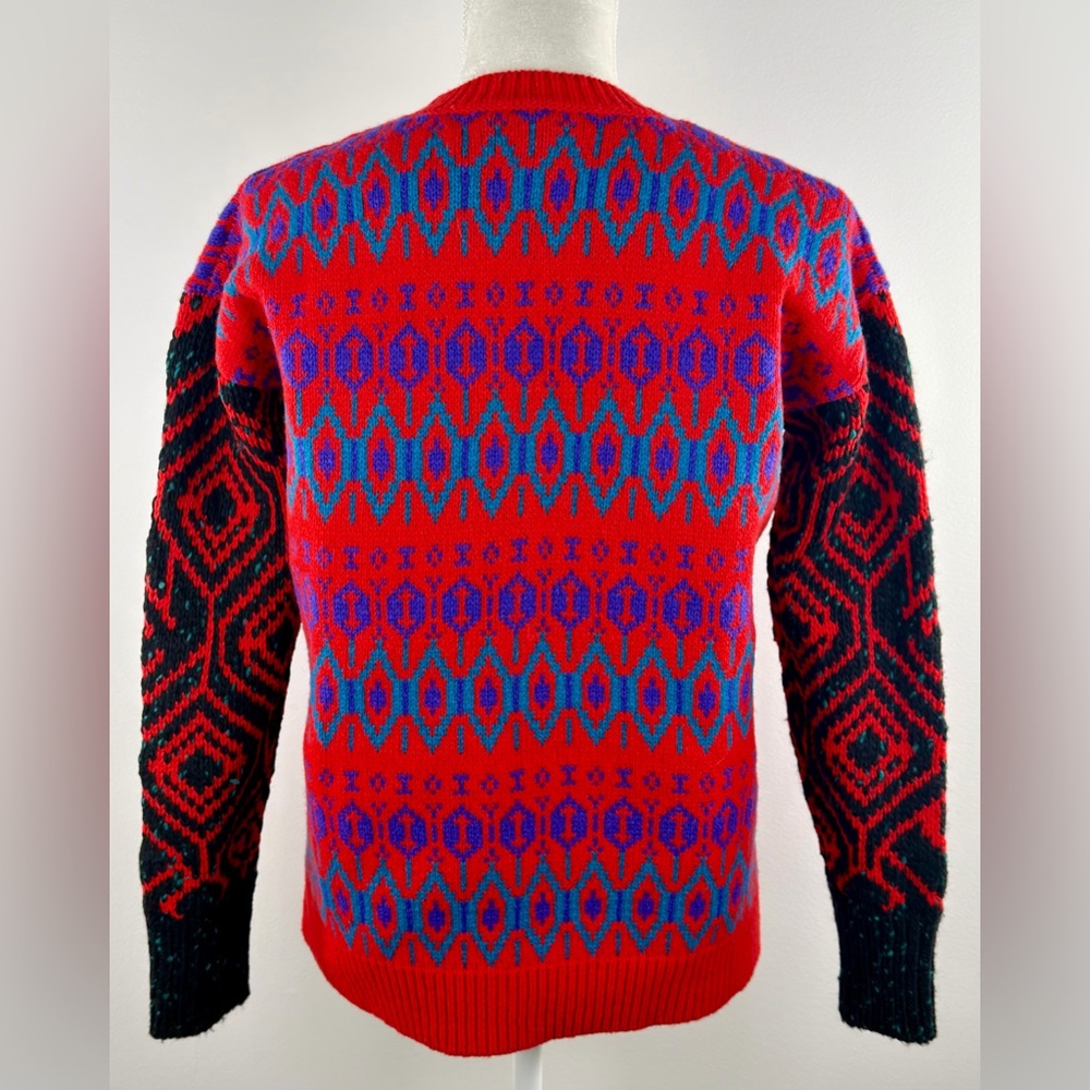 J. Crew Women’s Diamond Fair Isle Sweater Red Lambswool Size XS Cozy Nordic Ski - Picture 4 of 8
